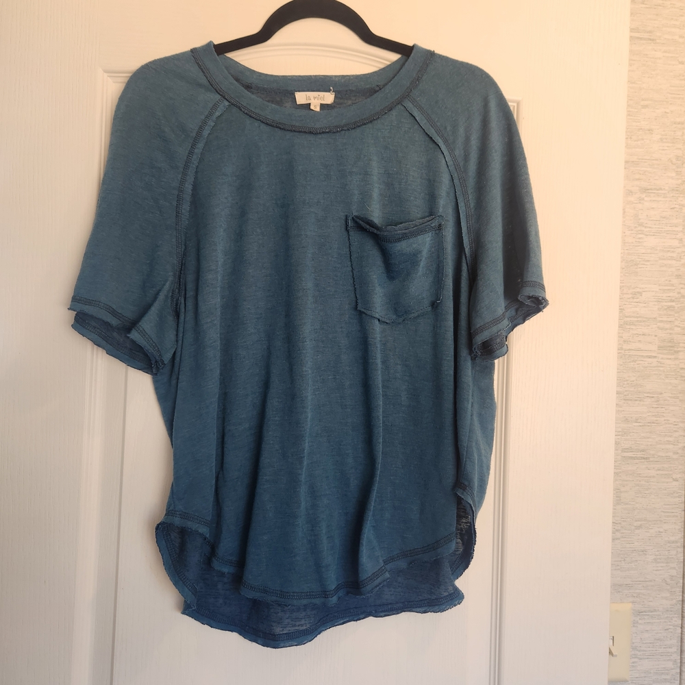 LA MIEL Denim Blue Knit Top